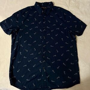 Michael Kors Slim Fit Men's Navy White Kors design Short Sleeve Dress Shirt